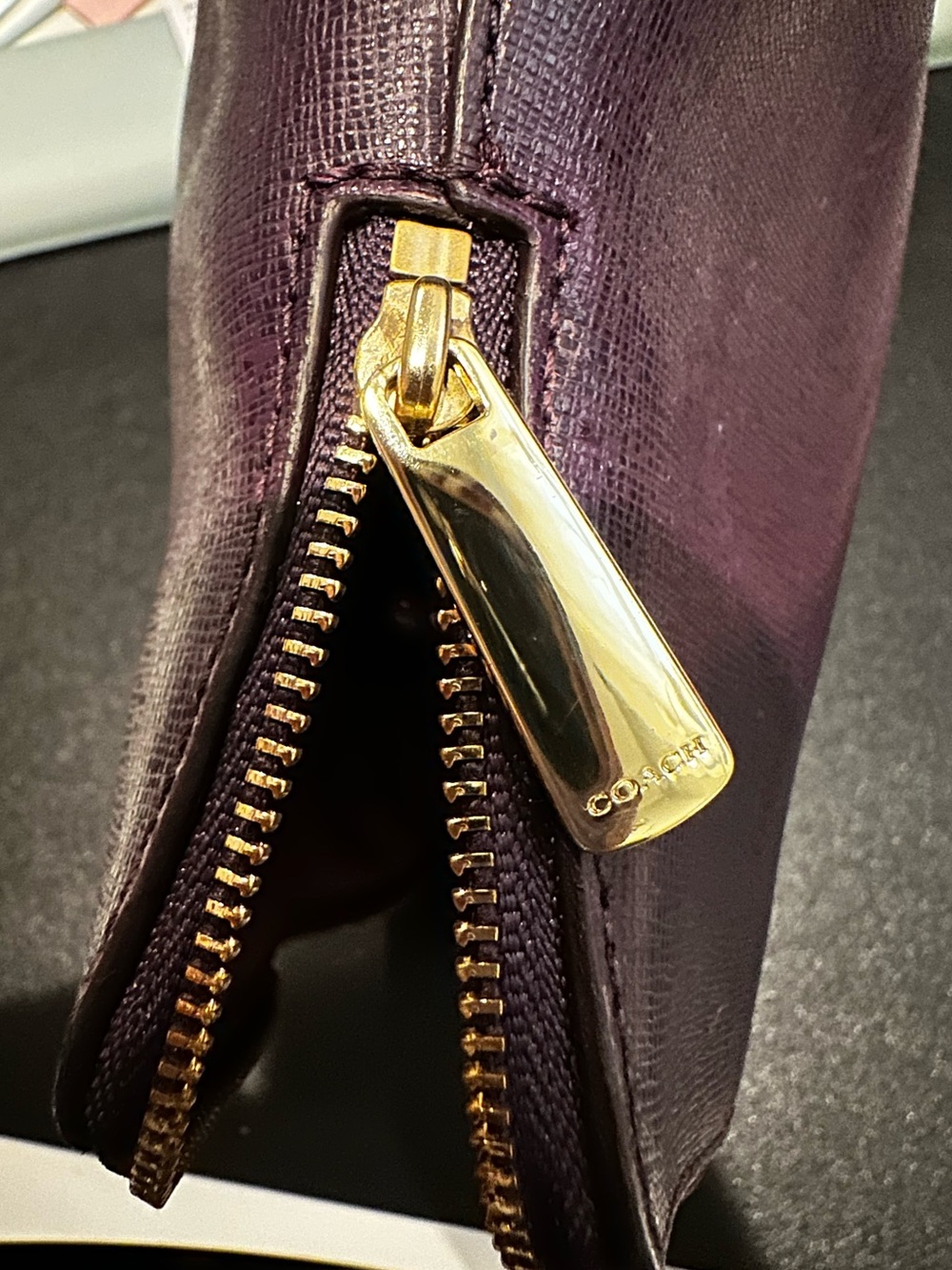 Coach Plum Leather Zip Pouch with Gold Logo - Picture 3 of 7